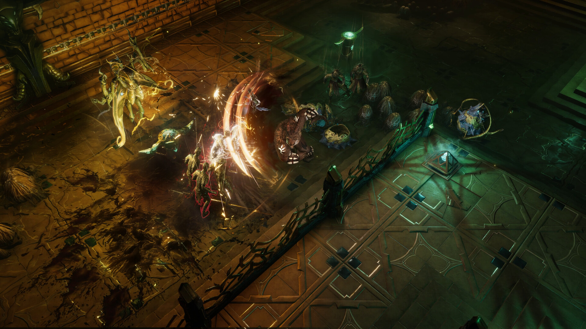 Last Epoch combat scene in a ruined town with several characters fighting