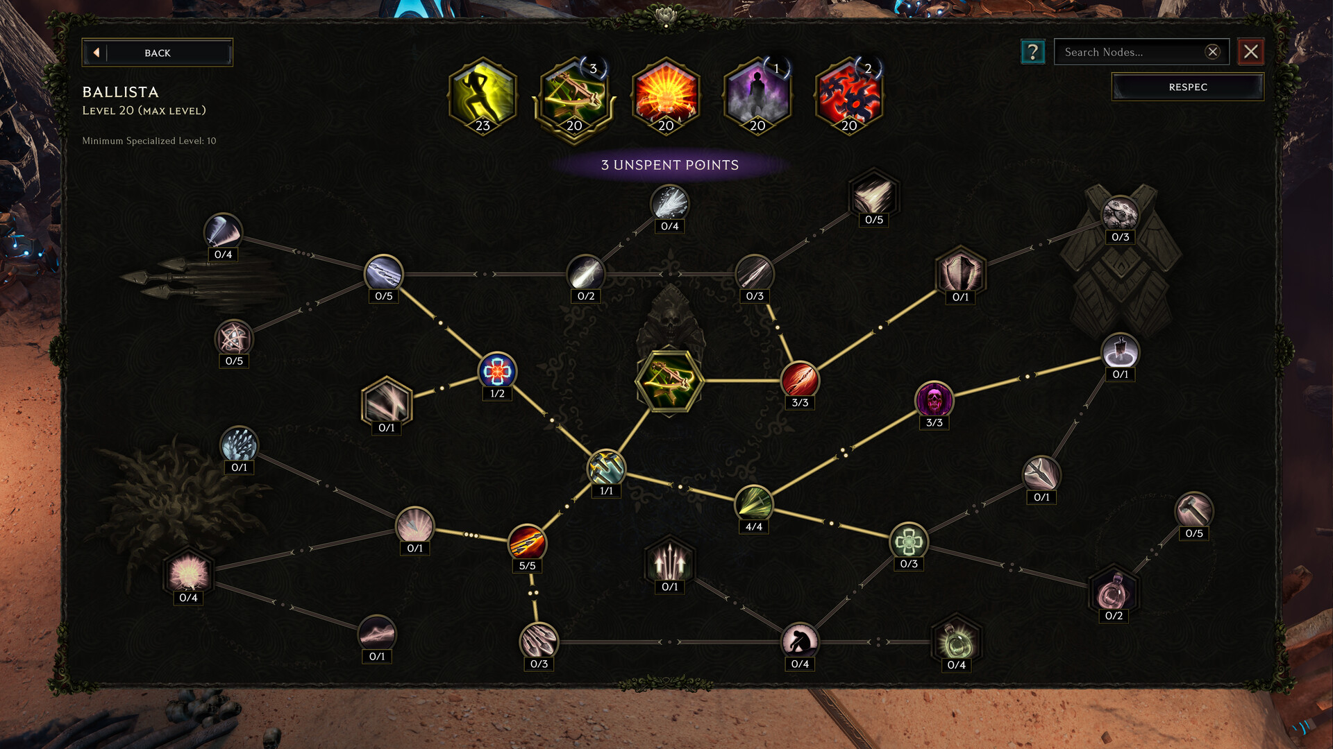 Last Epoch passive skill tree with allocated nodes for a Season 5 build