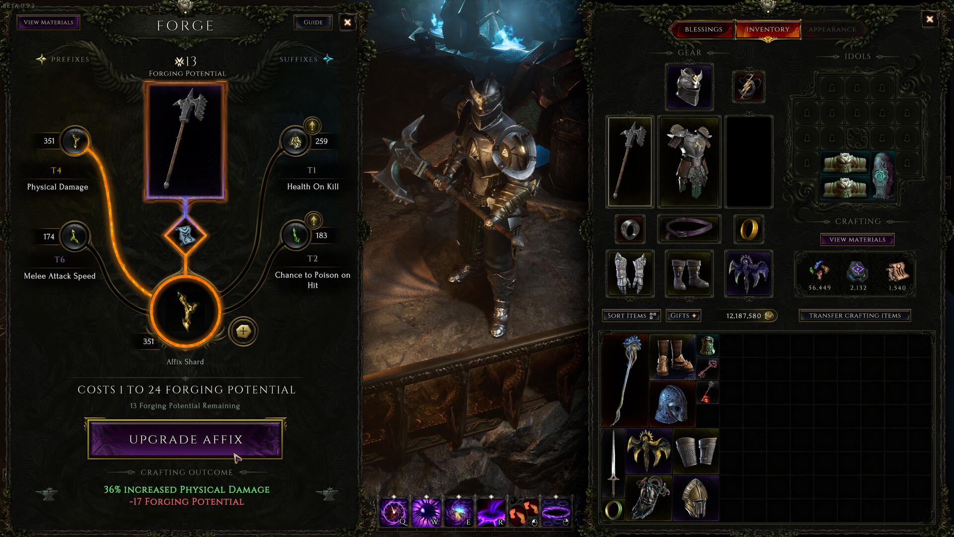 Last Epoch crafting screen showing an item affix, Forging Potential and upgrade options